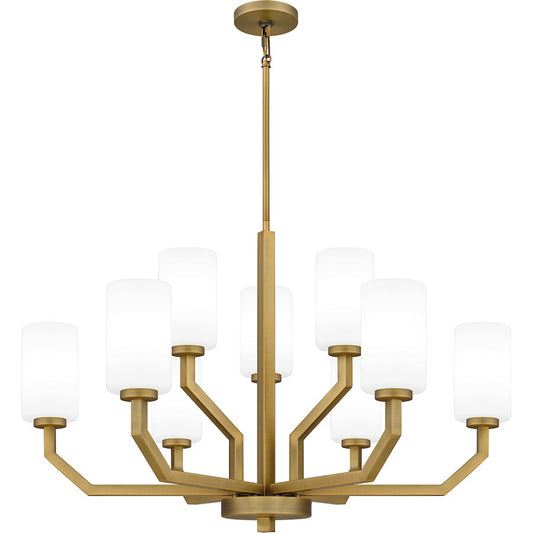 Quoizel Cavalier 9 Light Chandelier, Aged Brass/Opal - CVR5034AB