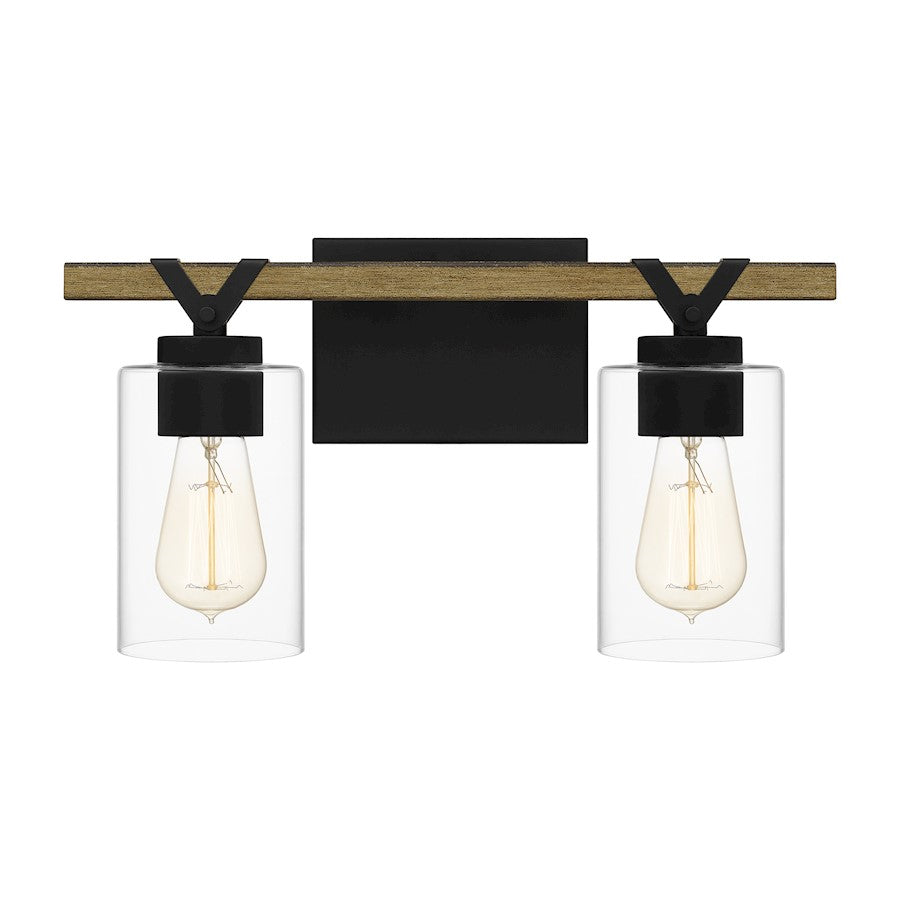 Devon Court 2 Light Bath Vanity, Matte Black/Clear