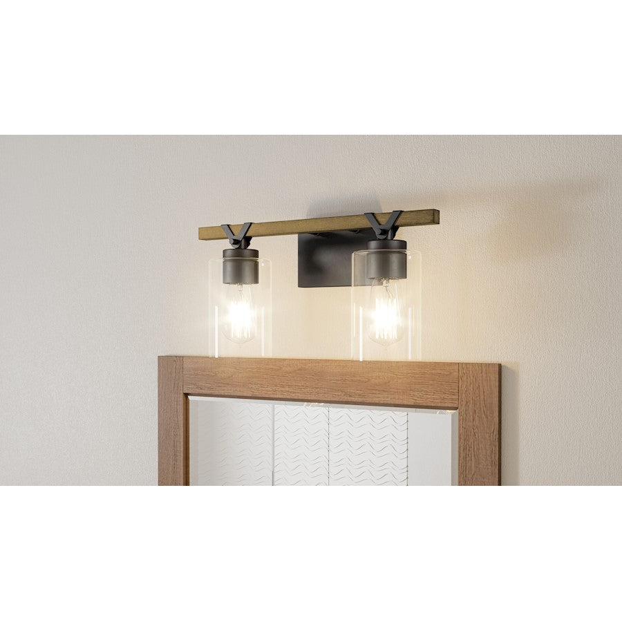 Devon Court 2 Light Bath Vanity, Matte Black/Clear