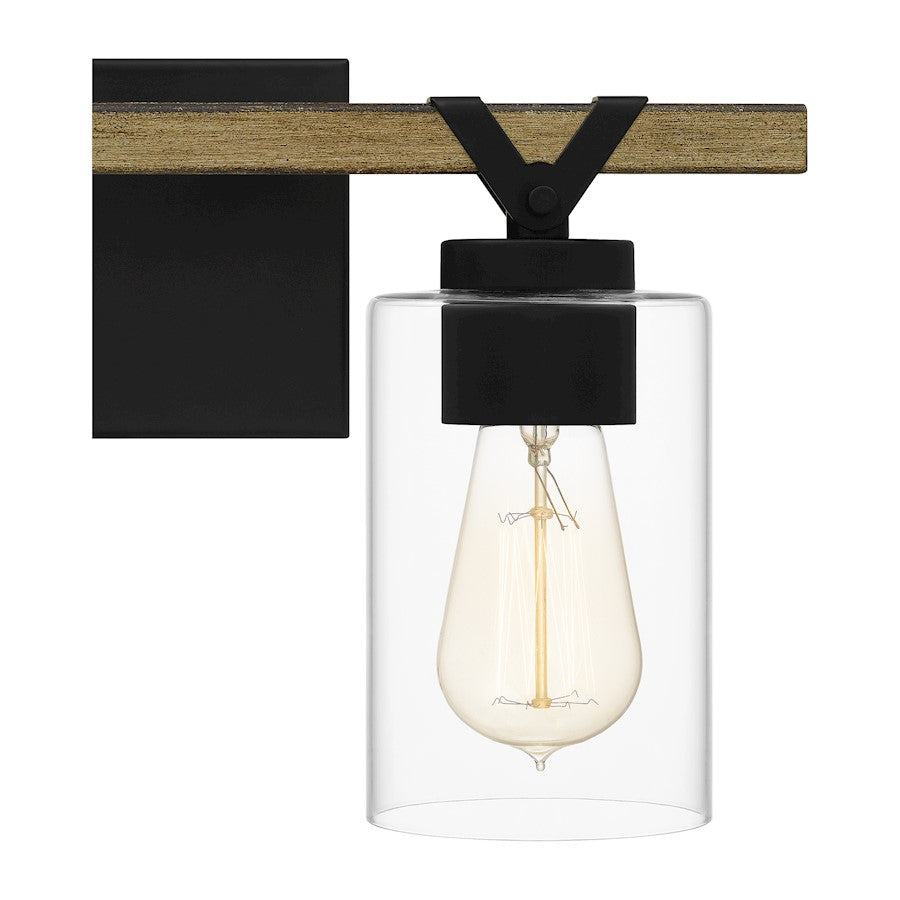 Devon Court 2 Light Bath Vanity, Matte Black/Clear