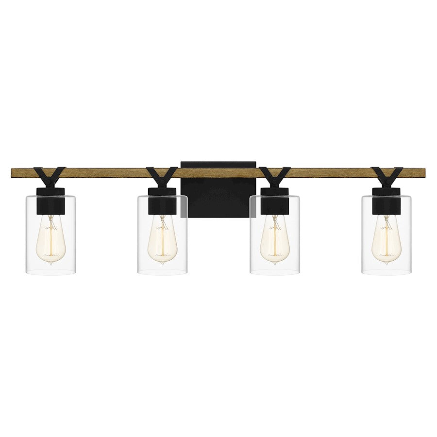 Devon Court 4 Light Bath Vanity, Matte Black/Clear