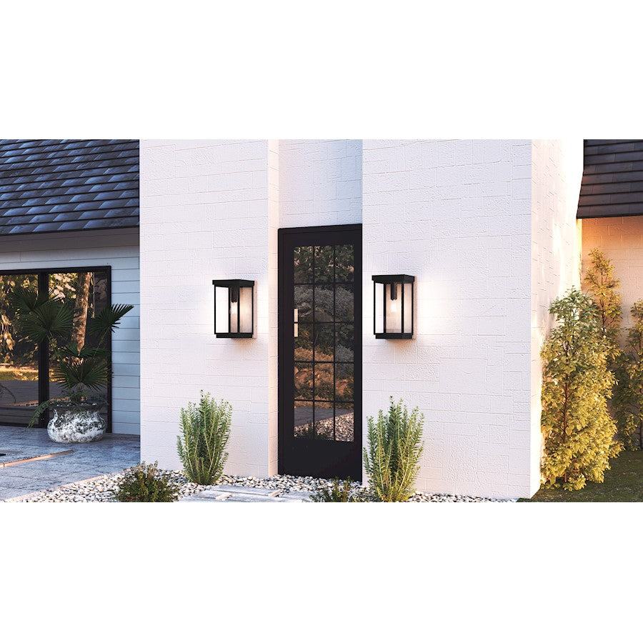 Ezra 1 Light Outdoor Lantern, Earth Black/Clear Tempered