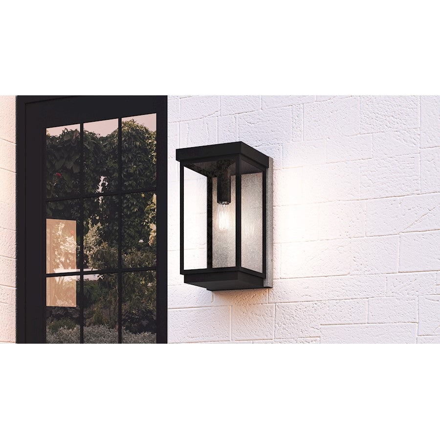 Ezra 1 Light Outdoor Lantern, Earth Black/Clear Tempered
