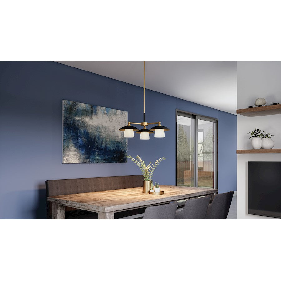 Fayette 3 Light Chandelier, Earth Black/Clear Etched