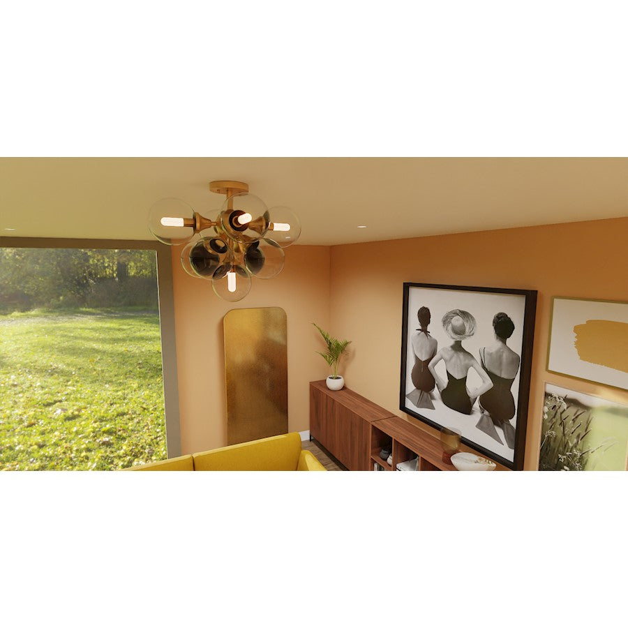 Glinda 5 Light Semi-Flush Mount, Weathered Brass/Clear