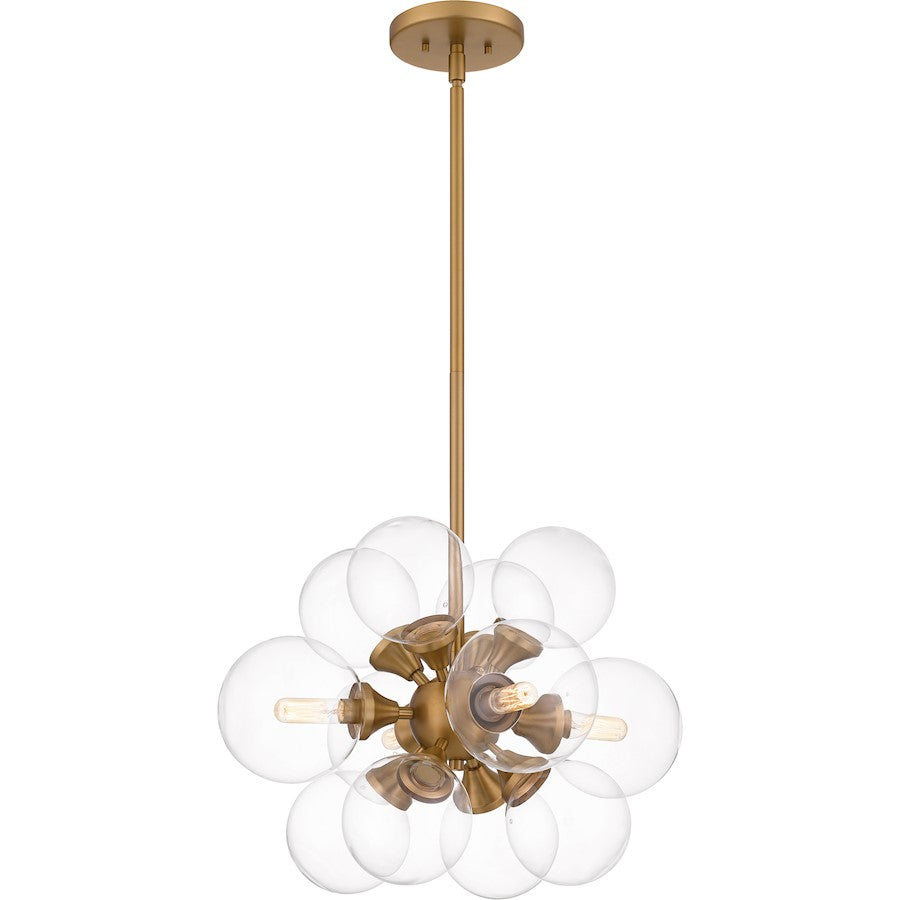 Glinda 4 Light Pendant, Brushed Weathered Brass/Clear Glass