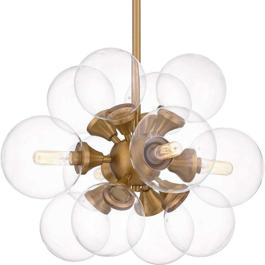 Glinda 4 Light Pendant, Brushed Weathered Brass/Clear Glass