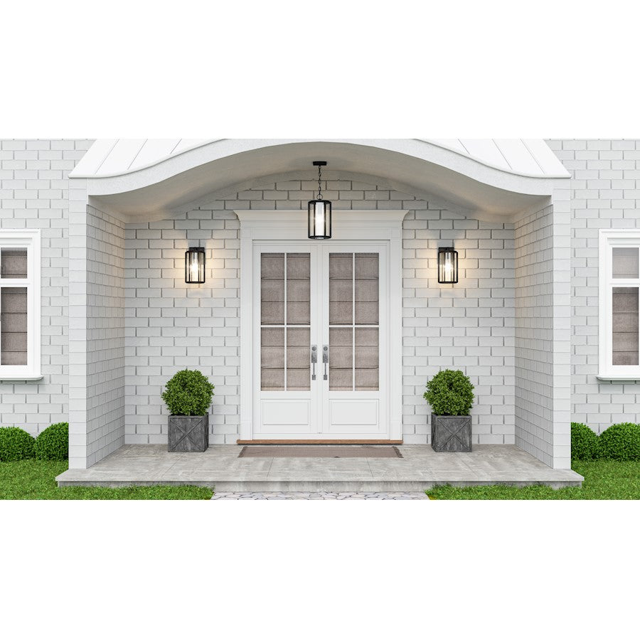 Hazel 1 Light 17" Outdoor Lantern, Earth Black/Clear Seeded