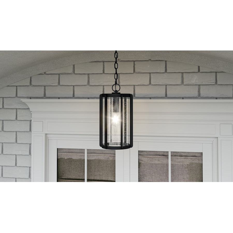 Hazel 1 Light 17" Outdoor Lantern, Earth Black/Clear Seeded