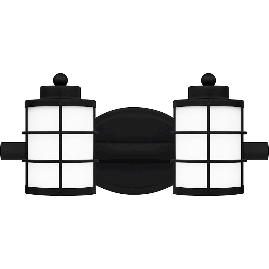 Quoizel Hazlett 2 Light Bath Light, Matte Black/Opal Etched - HZT8615MBK