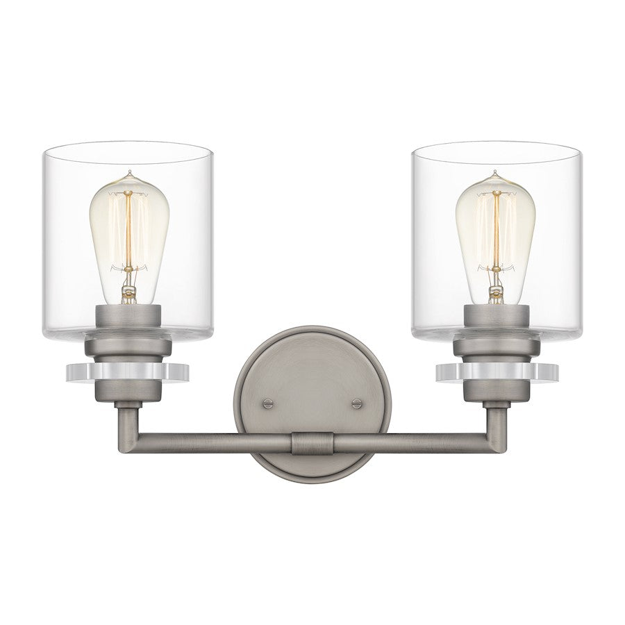 Jaspar 2 Light Bath Vanity, Antique Nickel/Clear