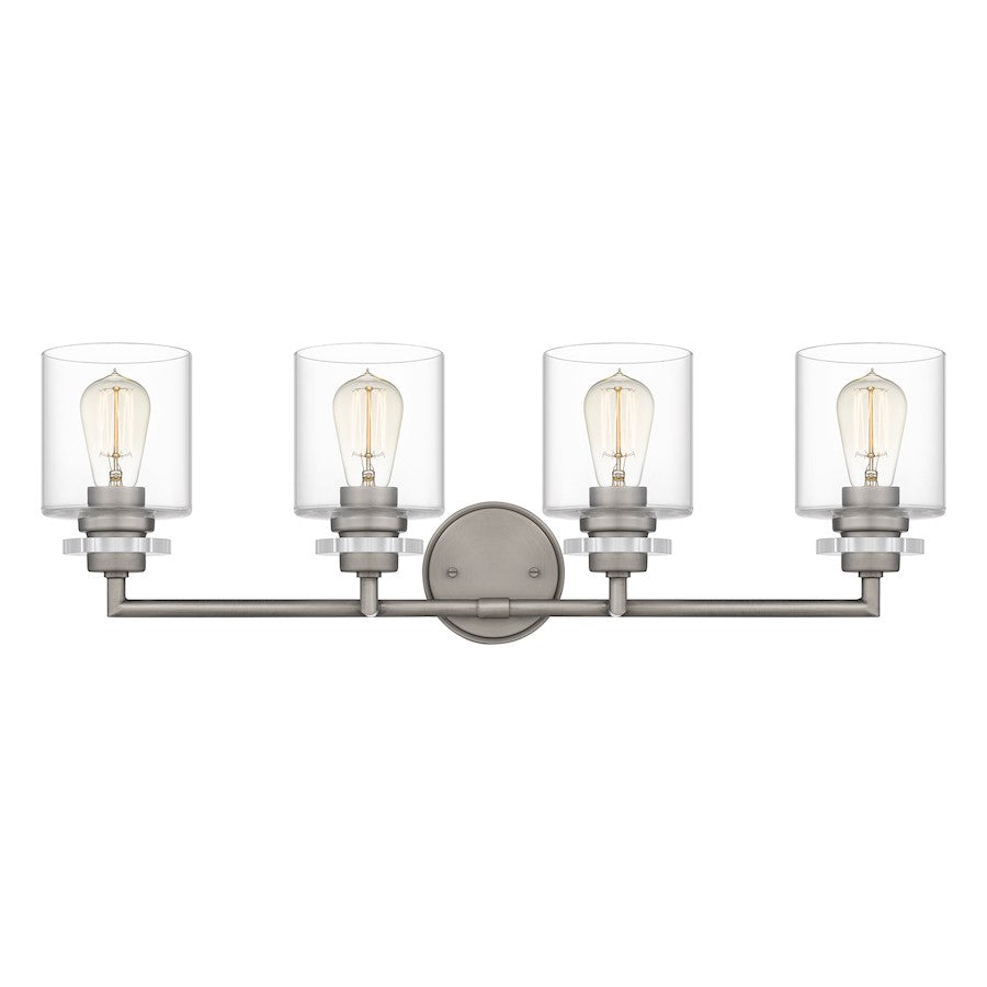 Jaspar 4 Light Bath Vanity, Antique Nickel/Clear