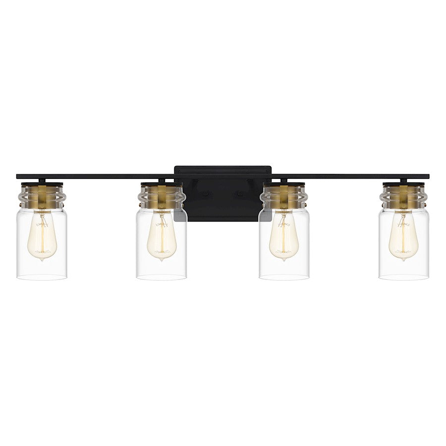 Keesey 4 Light Bath Vanity, Matte Black/Clear