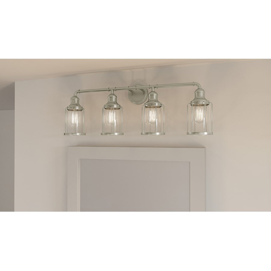 Ludlow 4 Light Bath Light, Brushed Nickel/Clear