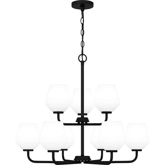 Quoizel Nielson 9 Light Chandelier, Matte Black/Opal Etched - NIE5028MBK