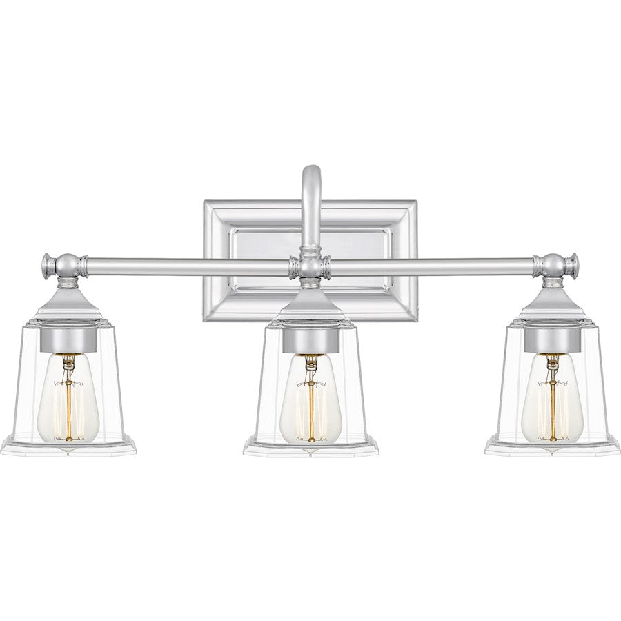 Quoizel Nicholas 3 Light Bath, Polished Chrome/Clear Glass - NLC8603C