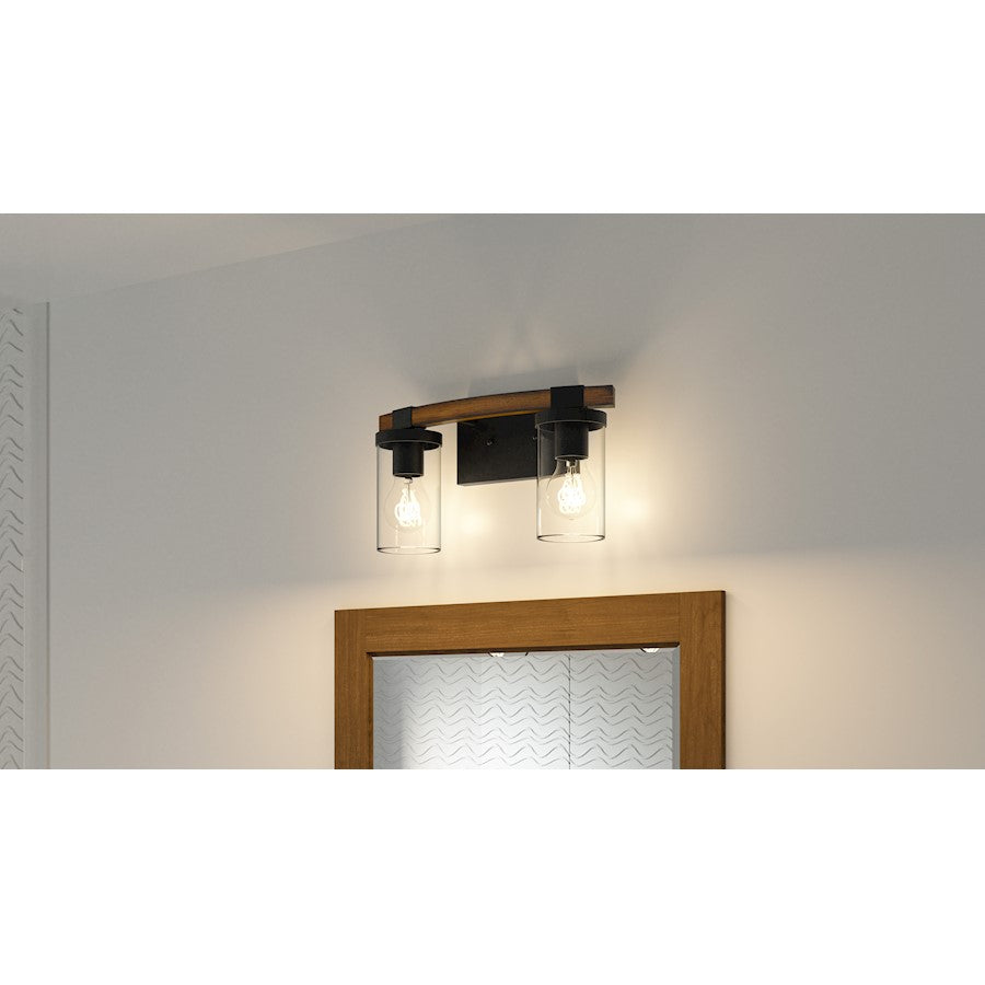 Nottinghill 2 Light Bath Light, Matte Black/Clear