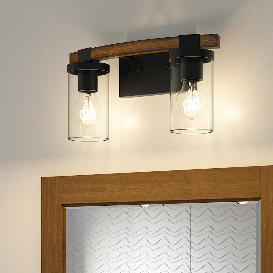 Nottinghill 2 Light Bath Light, Matte Black/Clear