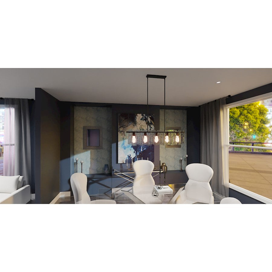 Caspian 5 Light Island Light, Matte Black/Clear Textured