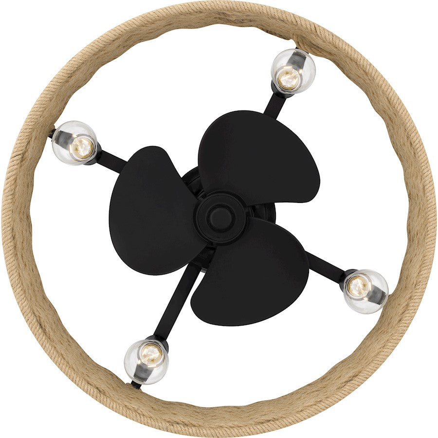 Islander 4 Light Fan Light, Matte Black/Hemp Rope