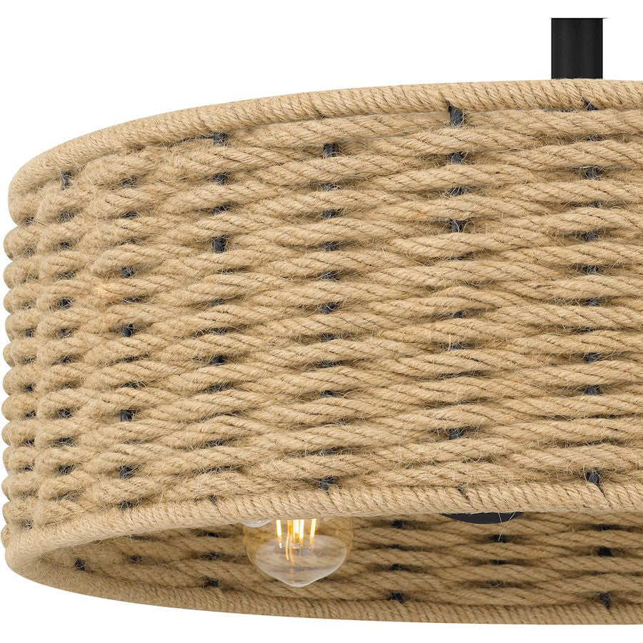 Islander 4 Light Fan Light, Matte Black/Hemp Rope