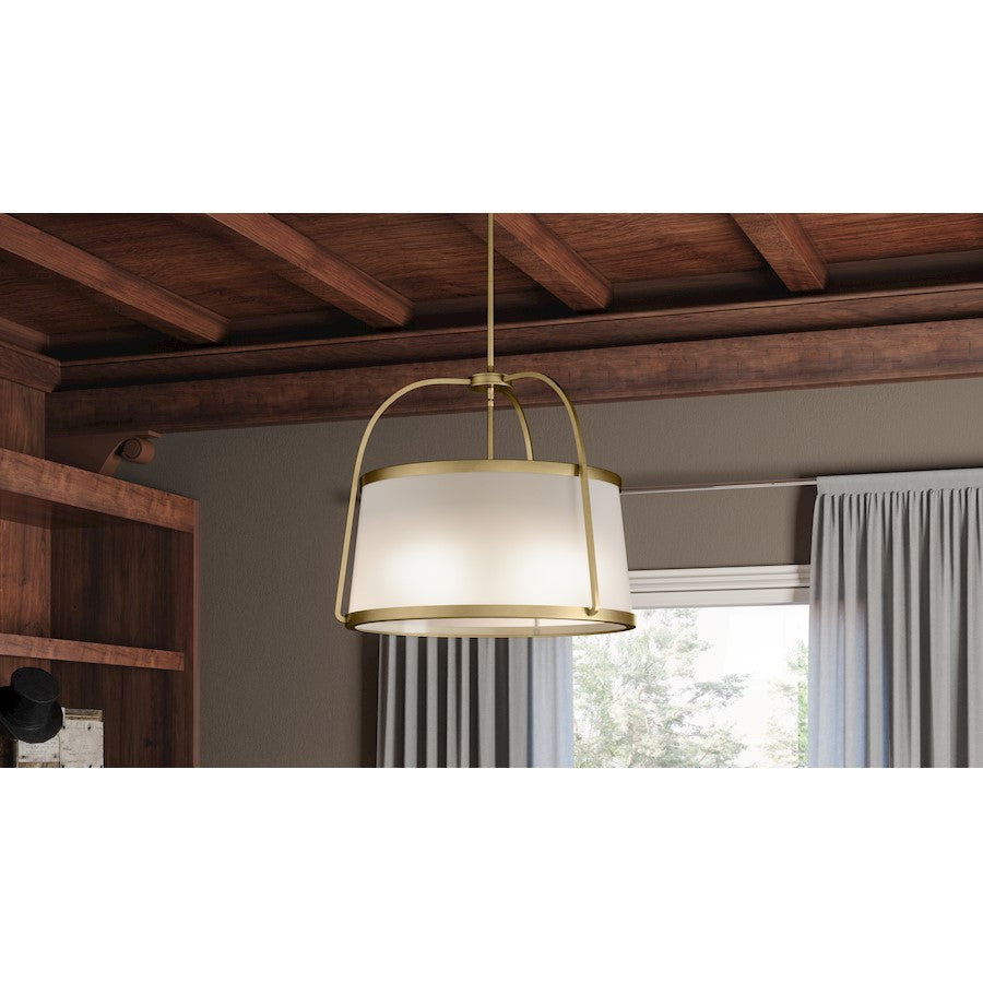 York 4 Light Pendant, Weathered Brass/Light Beige