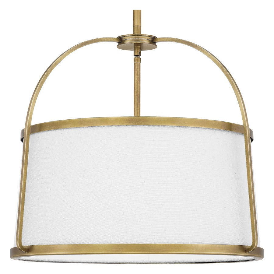 York 4 Light Pendant, Weathered Brass/Light Beige