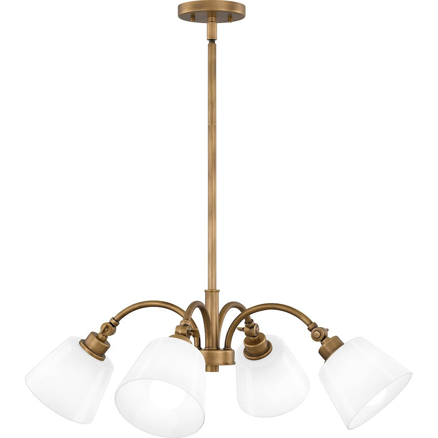 Iota 4 Light Pendant, Weathered Brass/Opal Glass