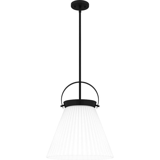 Quoizel 1 Light Pendant, Matte Black/White Ribbed - QP6181MBK