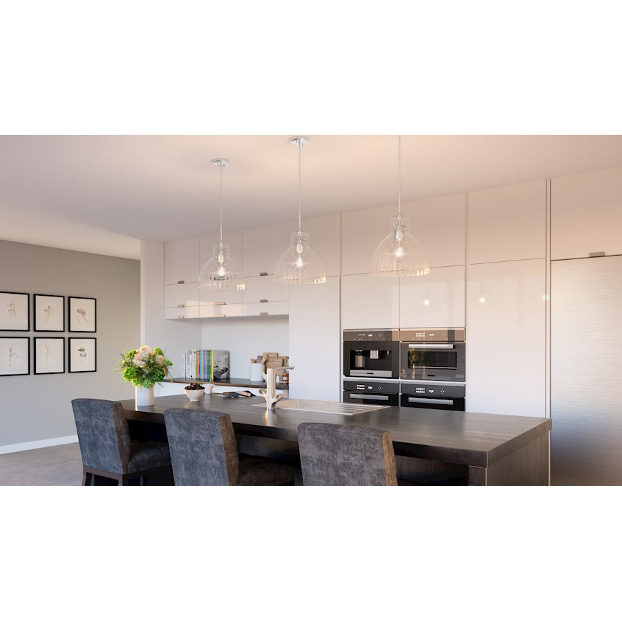 Vienna 1 Light Mini Pendant, Polished Chrome/Reeded Shade