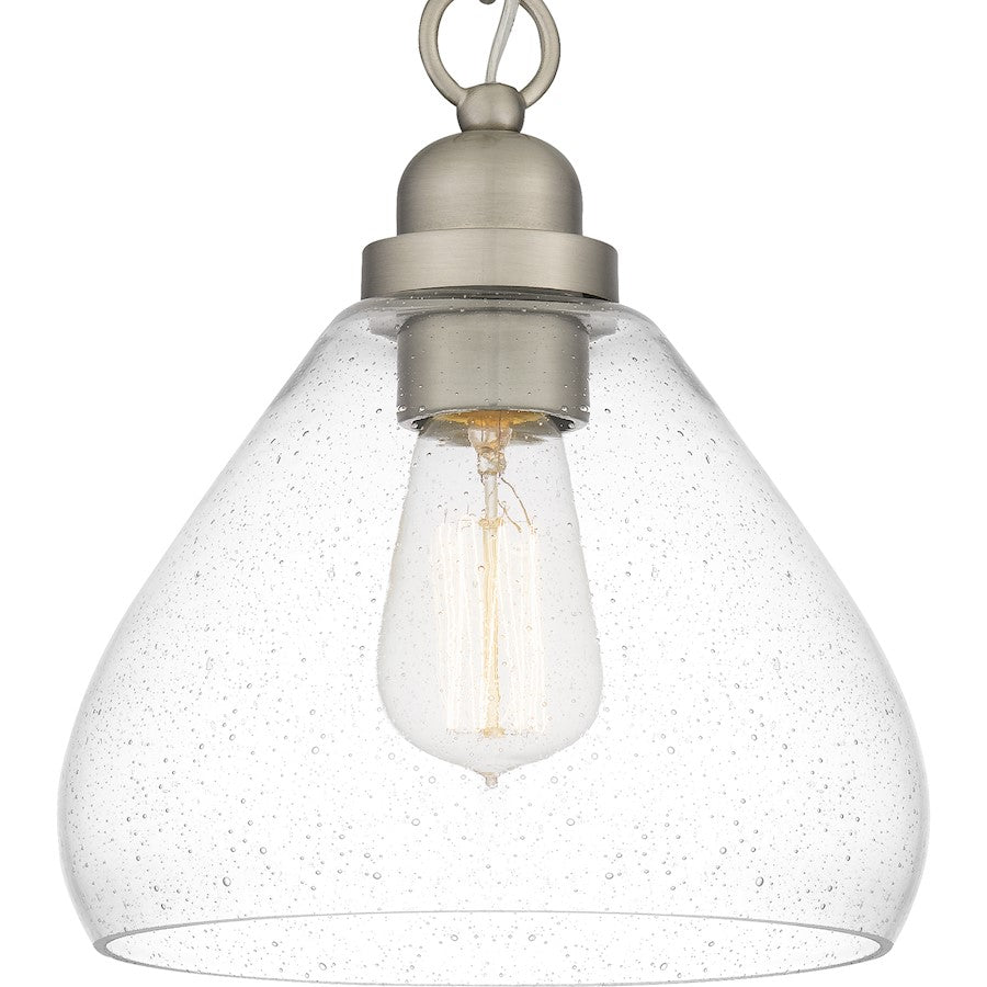 Laughlin 1 Light Mini Pendant, Brushed Nickel/Clear Seedy