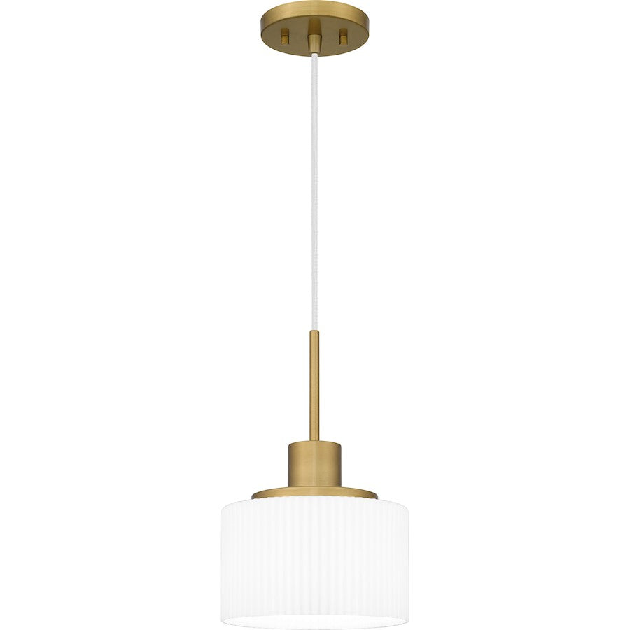 Quoizel 1 Light Mini Pendant, Aged Brass/Opal Etched Ribbed - QPP6172AB