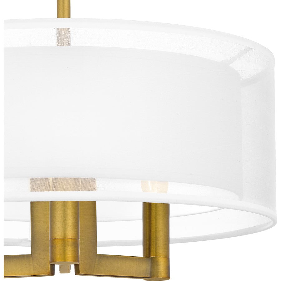 Bodnar 3 Light Semi-Flush Mount, Aged Brass/Organza/White