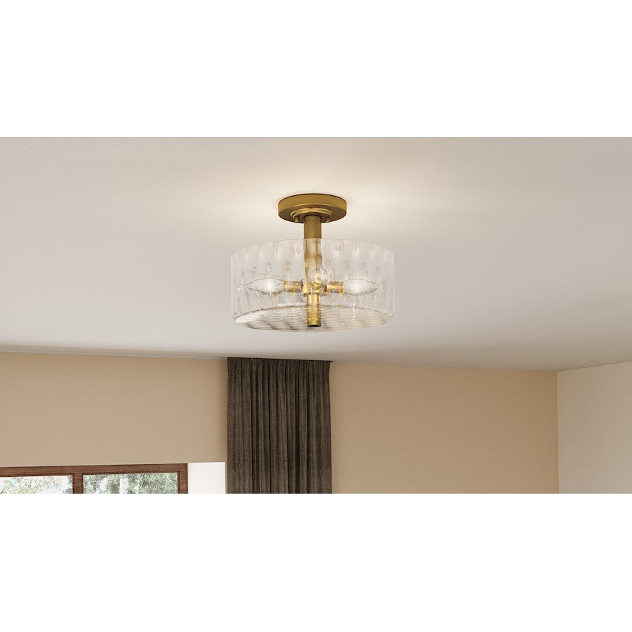 Calpella 3 Light Semi-Flush Mount, Aged Brass/Clear Water