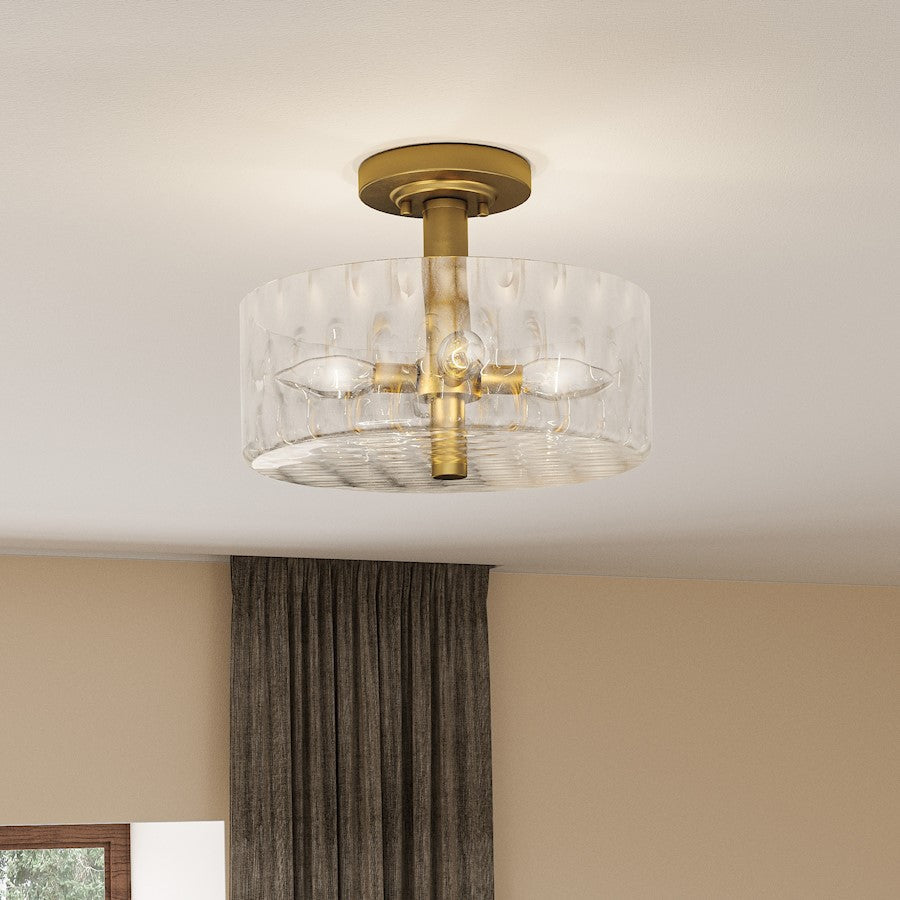 Calpella 3 Light Semi-Flush Mount, Aged Brass/Clear Water
