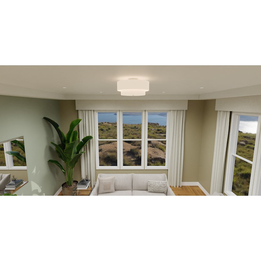 Prewett 2 Light Semi-Flush Mount, Nickel/White Fabric