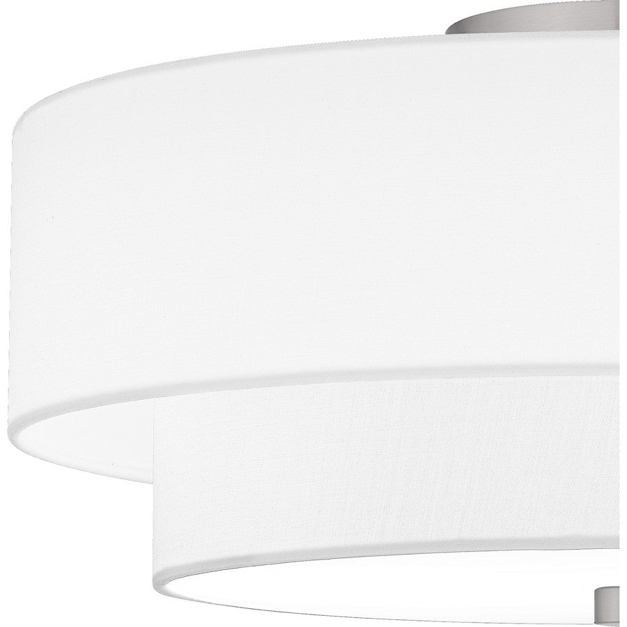 Prewett 2 Light Semi-Flush Mount, Nickel/White Fabric