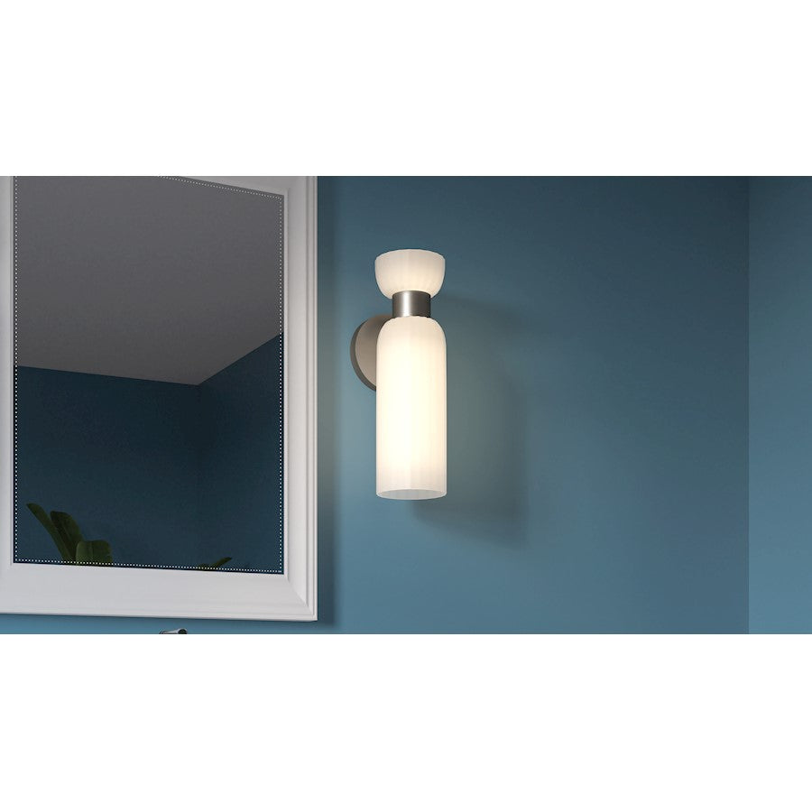 Rembrandt 1 Light Wall Sconce, Nickel/Etched Ribbed