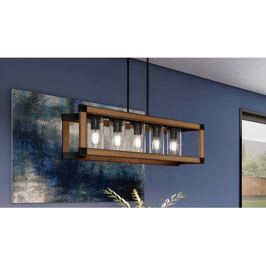 Rylan 5 Light Outdoor Lantern, Matte Black/Clear Seeded