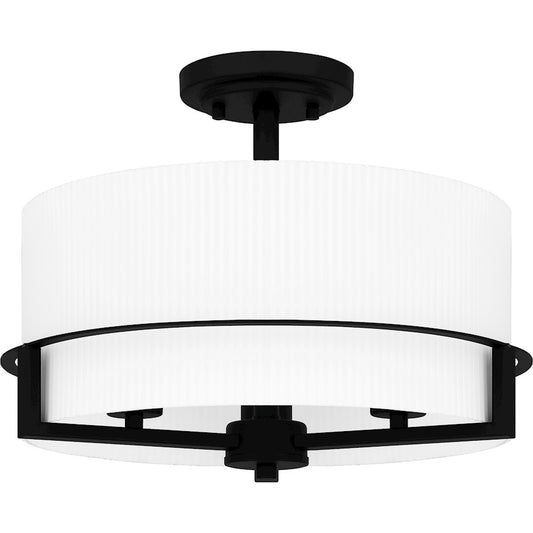 Quoizel Seymour 3 Light Semi-Flush Mount, Matte Black/Opal Ribbed - SEY1715MBK