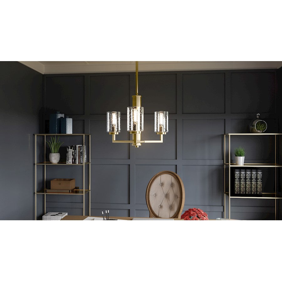 Sunburst 3 Light Pendant, Weathered Brass/Clear Seeded