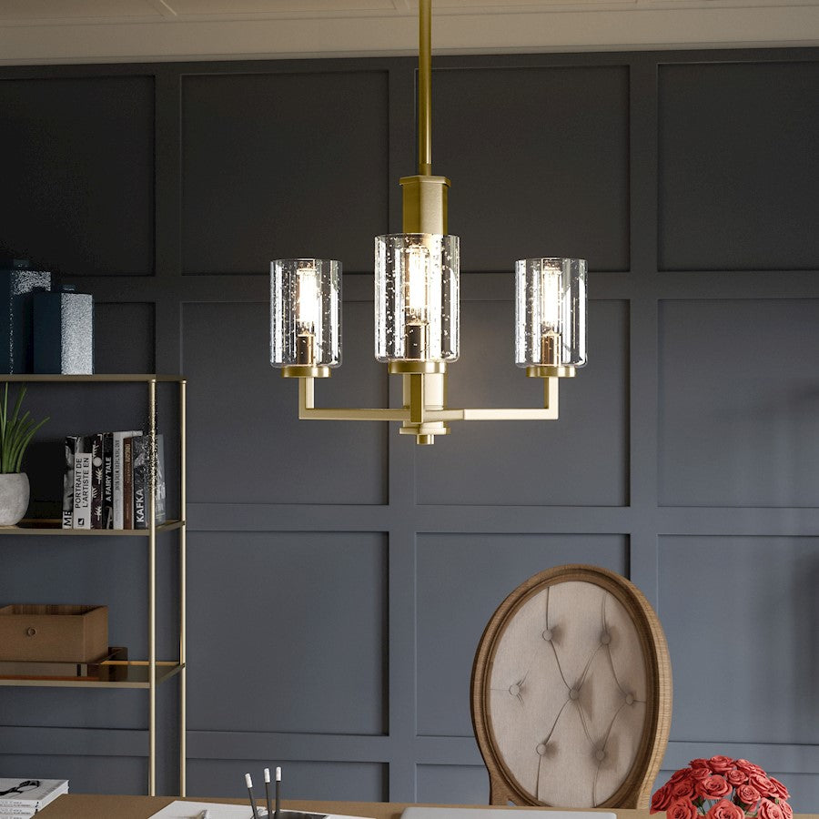 Sunburst 3 Light Pendant, Weathered Brass/Clear Seeded