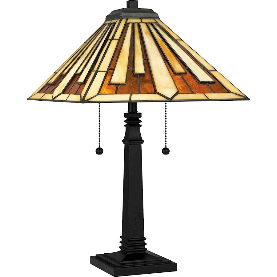 Hathaway 2 Light Table Lamp, Black/Multicolor Art Glass