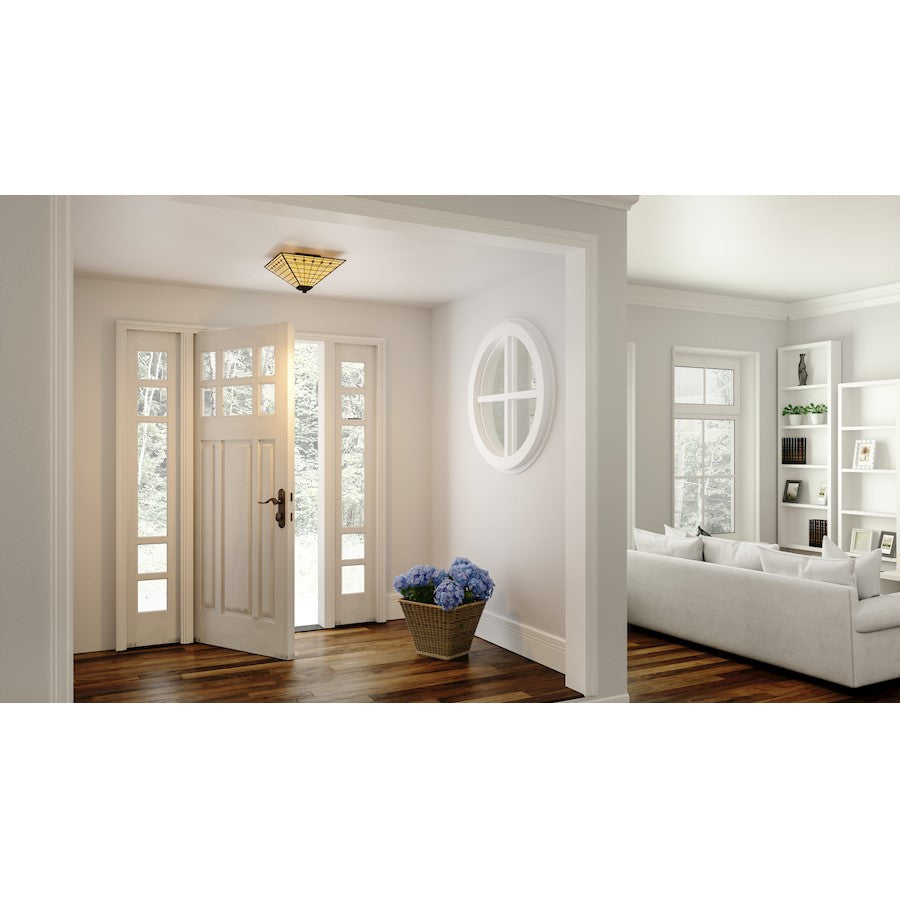 Braden 2 Light Flush Mount, Matte Black/Multicolor Art Glass