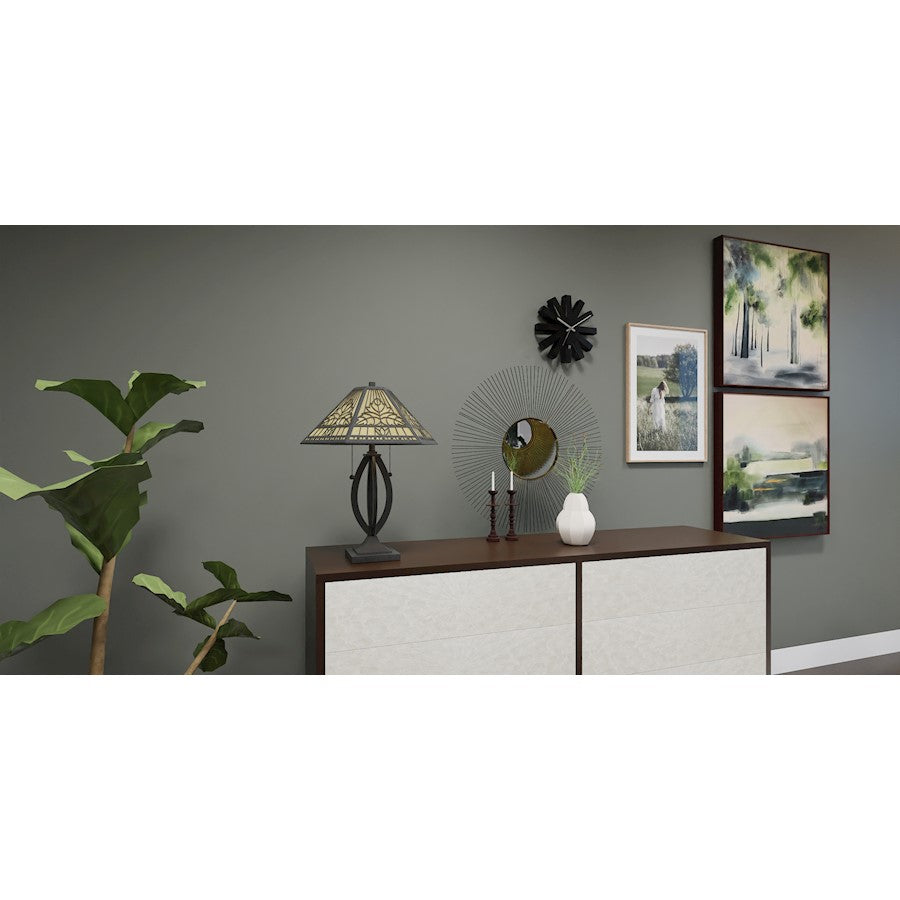 James 2 Light Table Lamp, Matte Black/Multicolor Art Glass