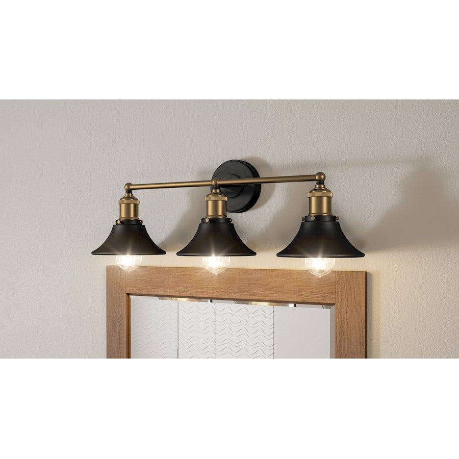 Trafalgar 3 Light Bath Vanity, Matte Black/Metal
