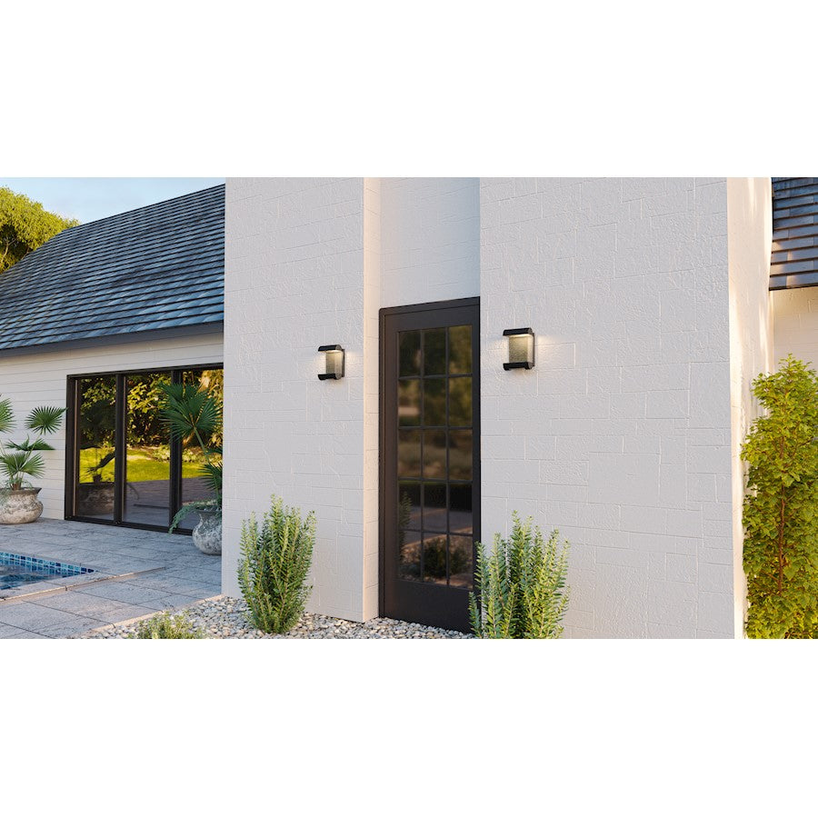 Townes Outdoor Lantern, Matte Black/Clear Seeded