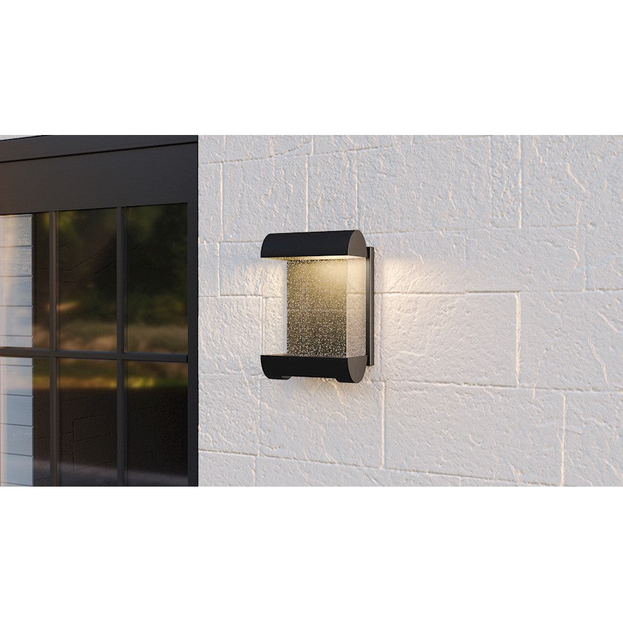 Townes Outdoor Lantern, Matte Black/Clear Seeded