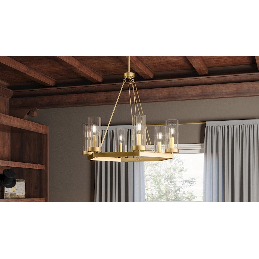 Valens 6 Light Chandelier, Aged Brass/Clear Reeded