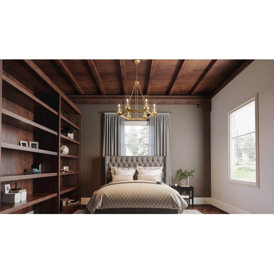 Valens 6 Light Chandelier, Aged Brass/Clear Reeded